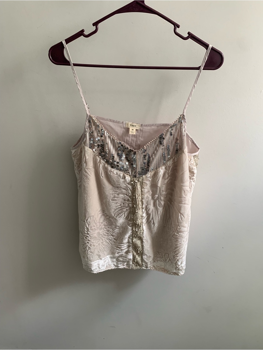 NWT Anthropologie TINY Blush Pink Burnout Velvet Sequin Cami Tank